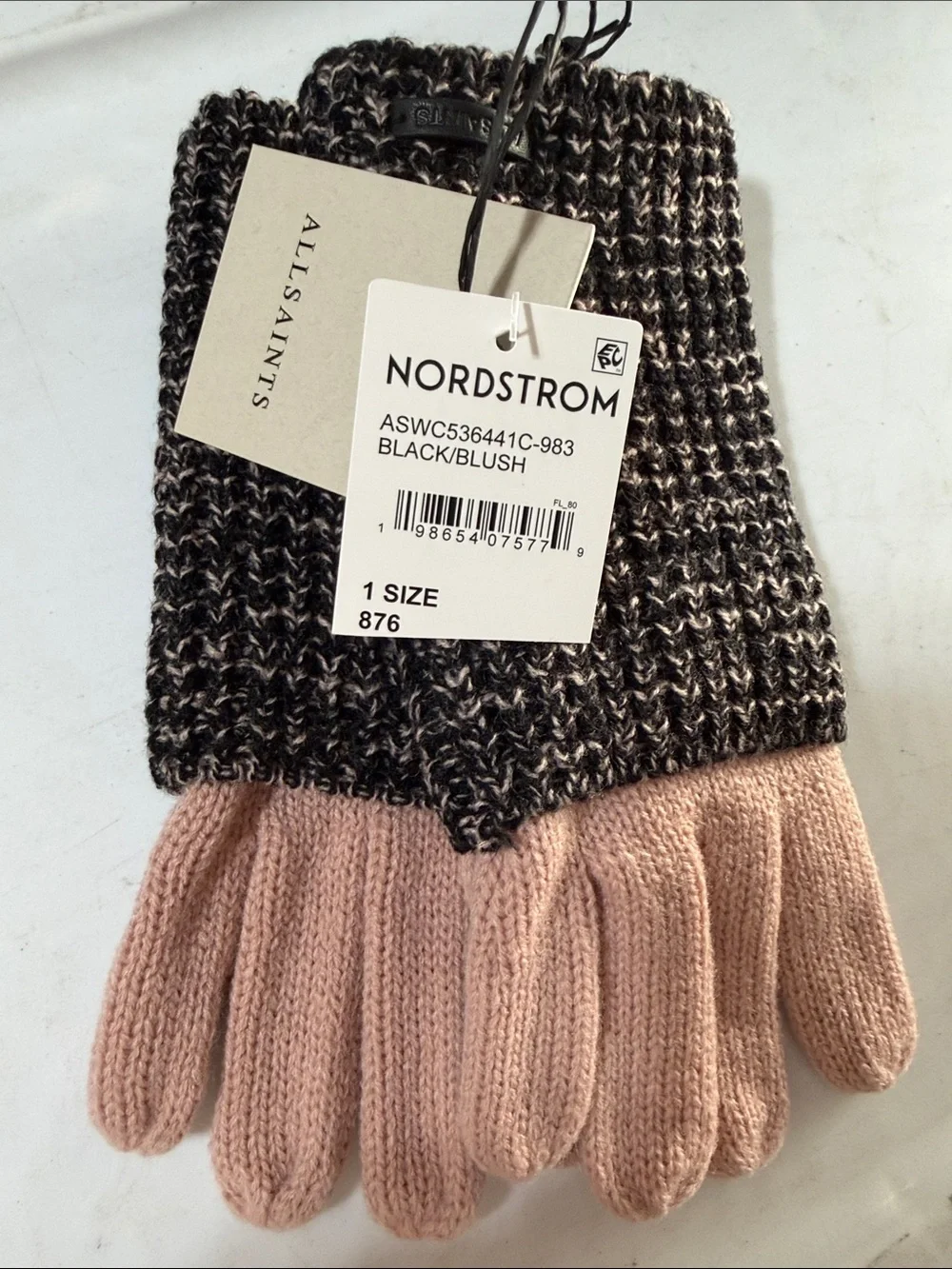 AllSaints Two-Tone Black & Blush Knit Gloves